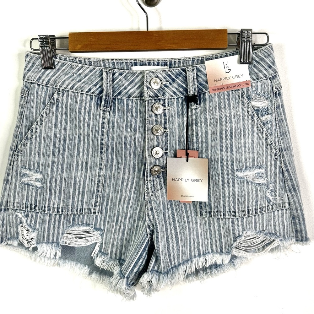 Happily Grey | New Striped Jean Shorts